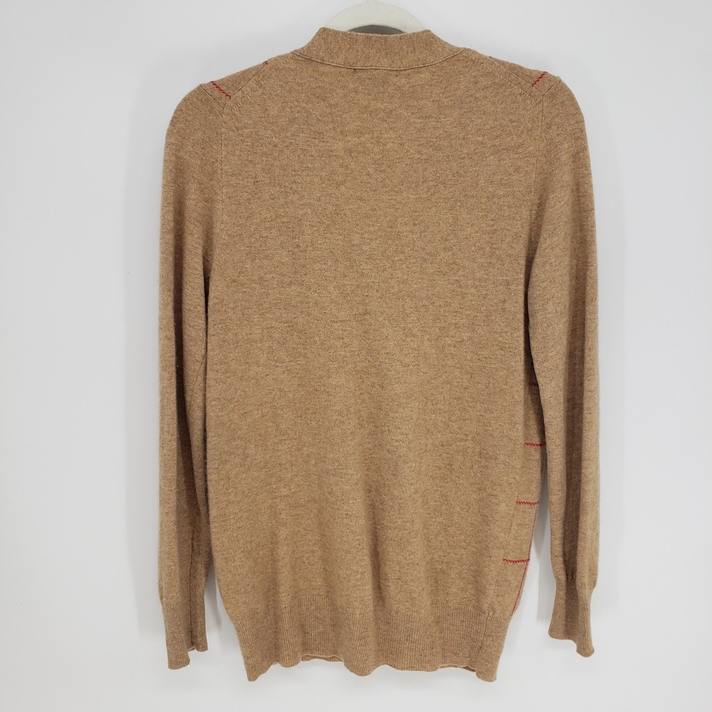 J Crew Windowpane Plaid Cardigan Sweater Womens S Camel Tan Wool Cashmere V-Neck - Picture 2 of 8
